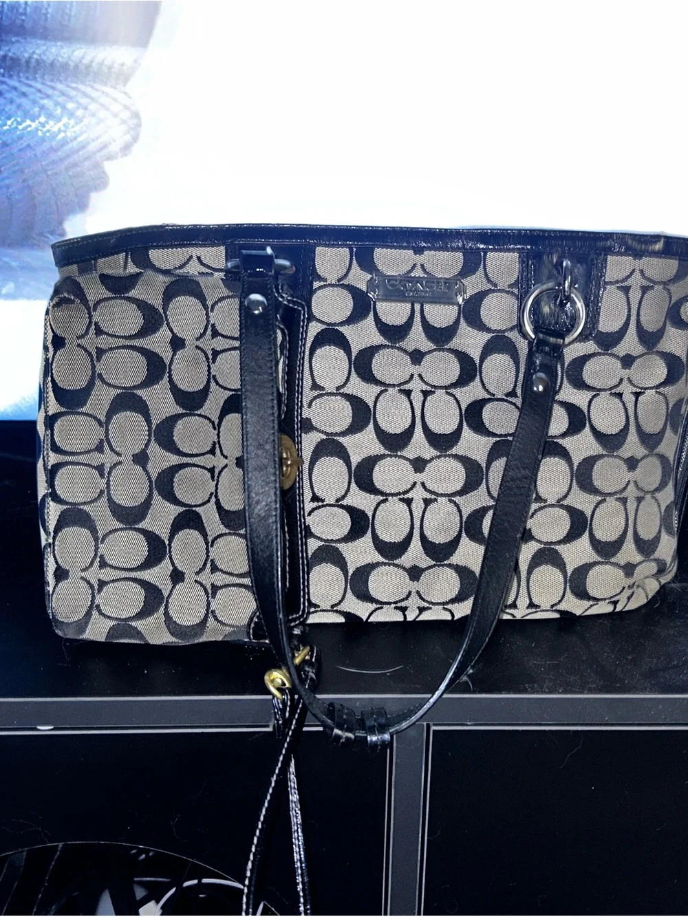 Coach Black Signature Canvas Tote Bag and matching wallet/mini purse
